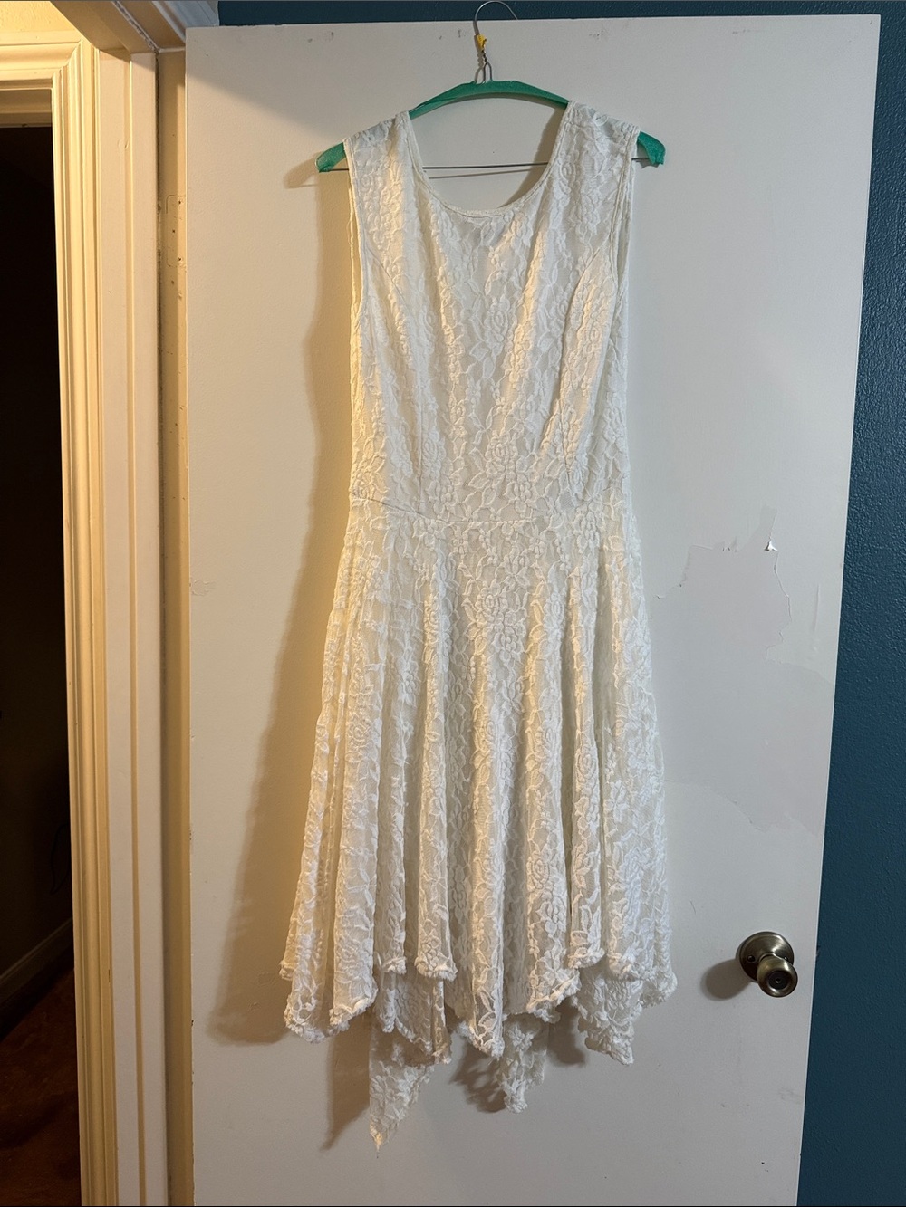 Adore Ivory Lace Asymmetrical Handkerchief Hem Dress